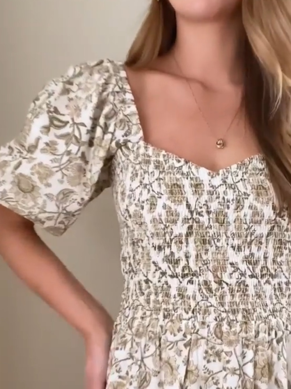 Anna Cate Mae Midi Dress in Ivory Smocked Tiered Puff Sleeve Cottagecore
